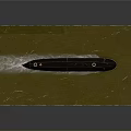 Detailed Submarine Model Display With Green Water Surface And Brown Seabed Scene