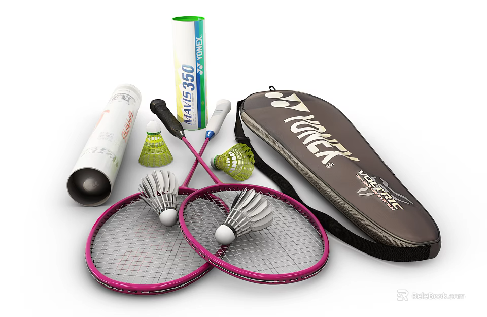 Professional Badminton Sports Equipment Including Rackets Shuttlecocks Tubes And Carry Bag 3d model 