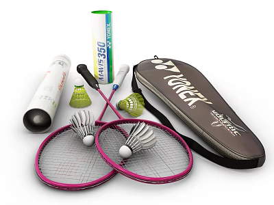 Professional Badminton Sports Equipment Including Rackets Shuttlecocks Tubes And Carry Bag 3d model