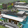 Modern Detached Villa with Large Glass Windows Swimming Pool and Outdoor Lawn Area