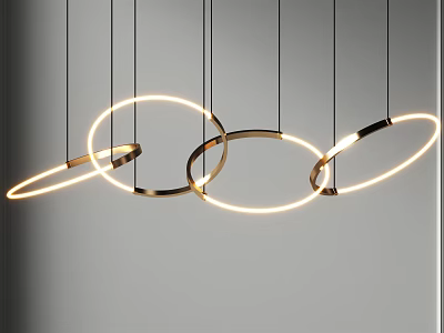 Modern Ring Chandelier With LED Light Strips And Metal Frame Hanging In Space 3d model
