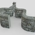Stone Building Exterior Wall Design With Various Curved And Straight Structures 3d model