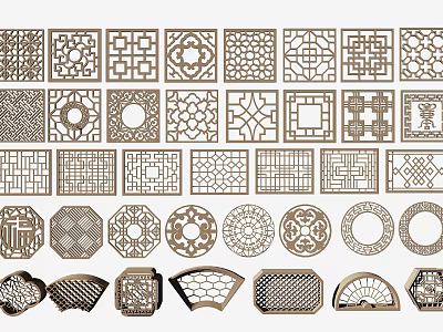 Ornate Traditional Lattice Windows Featuring Various Classic Floral And Geometric Patterns 3d model