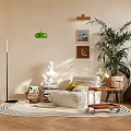 Comfortable Lazy Sofa In Cozy Living Room With Green Floor Lamp Round Rug And Plants