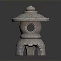 Traditional Stone Lantern With Round Top Circular Opening And Arch Shaped Base Design