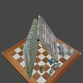 Intricate Chessboard Set With Animal Figurines On Wooden Base And Detailed Patterns