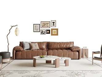 French Antique Sofa Coffee Table Combination Floor Lamp Hanging Picture 3d model