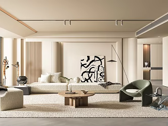 modern living room cream living room 3d model