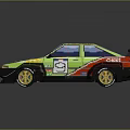 Green and Black Rally Car with Red Stripes Number 5 and Pixel Art Design