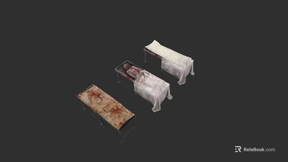Game Movie Characters Depicted On Stretchers With Bloodstained And White Coverings 3d model 