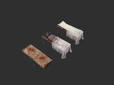 Game Movie Characters Depicted On Stretchers With Bloodstained And White Coverings 3d model