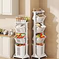 White Multi Layer Kitchen Storage Shelves With Vegetables Fruits And Spices