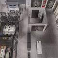 Modern Lobby Interior With Reception Desk Multiple Doors Red Decorative Wall And Gray Flooring