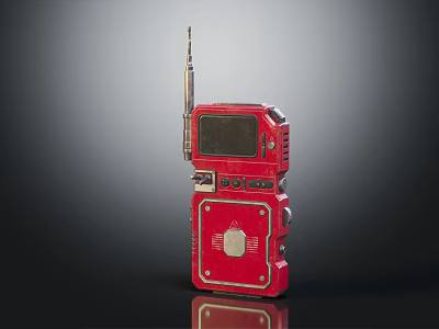 Red Portable Commercial Device With Antenna Digital Screen And Control Buttons 3d model