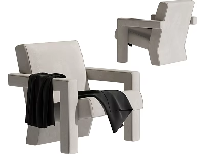Minimalist Light Gray Single Sofa With Black Throw Blanket And Modern Design 3d model
