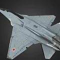 Modern Fighter Jet With Grey Camouflage Airframe And Red Star Markings