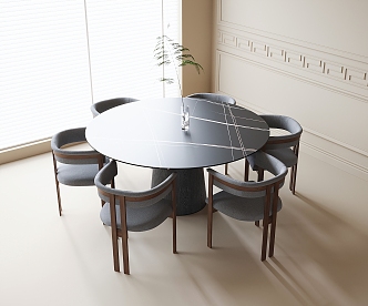 Modern Dining Table and Chair Combination Round Dining Table Dining Chair 3d model