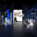 Modern Boutique Store Interior With Geometric Pink Structures And Hanging Luminaires