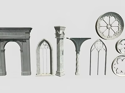 Gothic Architectural Elements Including Arches Columns Window Frames And Circular Ornaments 3d model