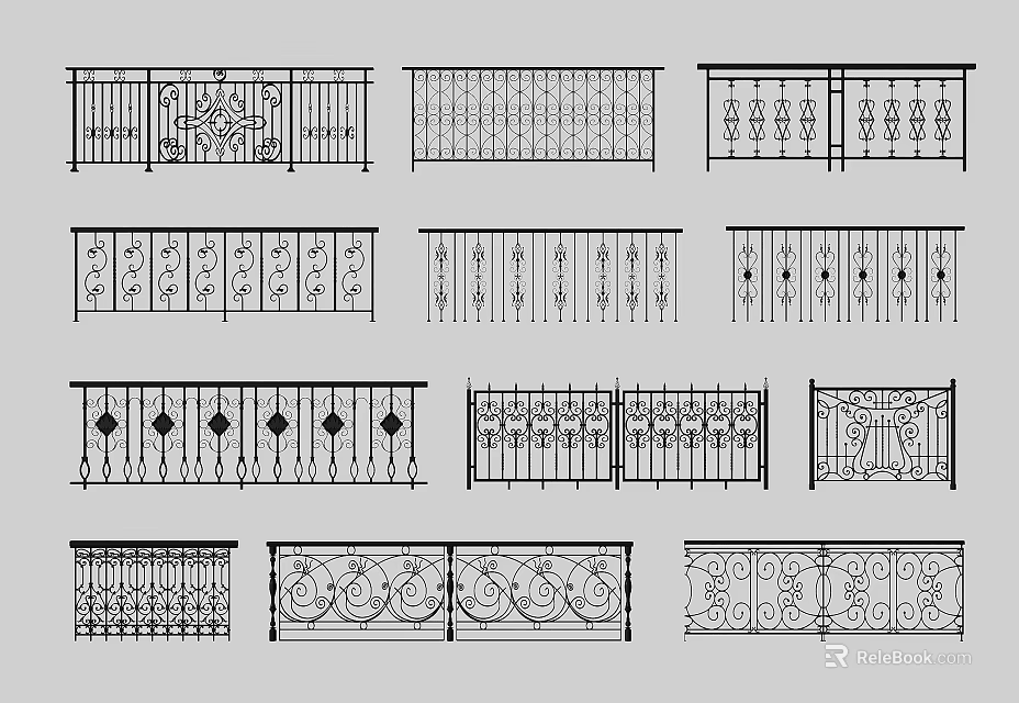 Various Decorative Iron Railing Designs Featuring Intricate Patterns And Styles 3d model