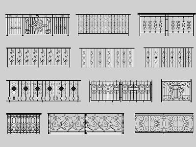Various Decorative Iron Railing Designs Featuring Intricate Patterns And Styles 3d model