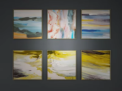 Modern Framed Abstract Paintings With Colorful Diverse Tones For Wall Decoration 3d model