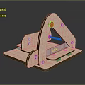 Wooden Mechanical Equipment with Red Button Triangular Frame and Sturdy Base
