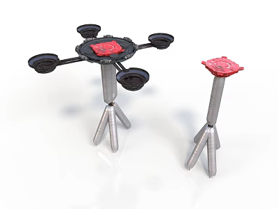 Industrial Mechanical Components With Tripod Stands Red Tops And Circular Parts 3d model