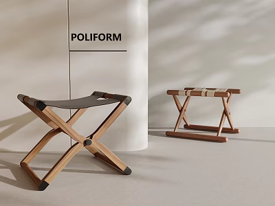 Poliform Modern Stools With Wooden Frame Leather And Woven Seat Design 3d model