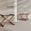 Poliform Modern Stools With Wooden Frame Leather And Woven Seat Design