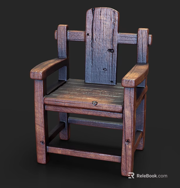 Solid Wood Outdoor Chair With Armrests And Sturdy Natural Design 3d model 