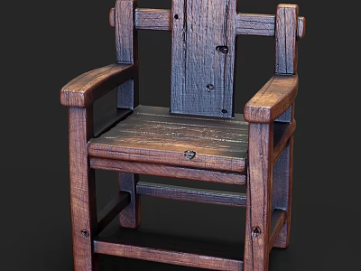Solid Wood Outdoor Chair With Armrests And Sturdy Natural Design 3d model