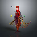 Red Decorative Figure With Horns Colorful Ribbons Feathers And Butterflies For Home Decoration