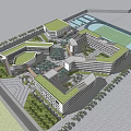 Modern School Buildings Campus Layout With Central Green Spaces And Surrounding Facilities 3d model