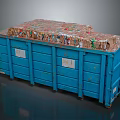 Blue Dumpster Filled With Stacked Recycled Paper And Cardboard Materials