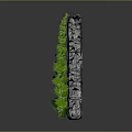 Wood and Stone Vertical Structure Decorated with Green Vines on Dark Background