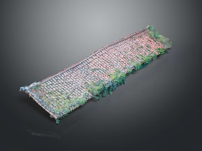 Ancient Building Brick Structure With Green Plant Coverage And Colorful Tiles 3d model