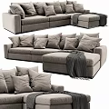 Modern Gray Sectional Sofa With Plush Pillows And Soft Fabric Throw Blanket 3d model