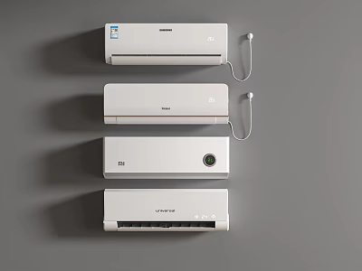 Multiple Modern Wall Mounted Air Conditioner Fans Arranged On Gray Background With White Design 3d model