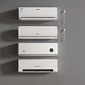 Multiple Modern Wall Mounted Air Conditioner Fans Arranged On Gray Background With White Design