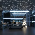 Stylish Home Theater Room With Starry Ceiling LED Strip Lights Mirrored Walls And Sofa