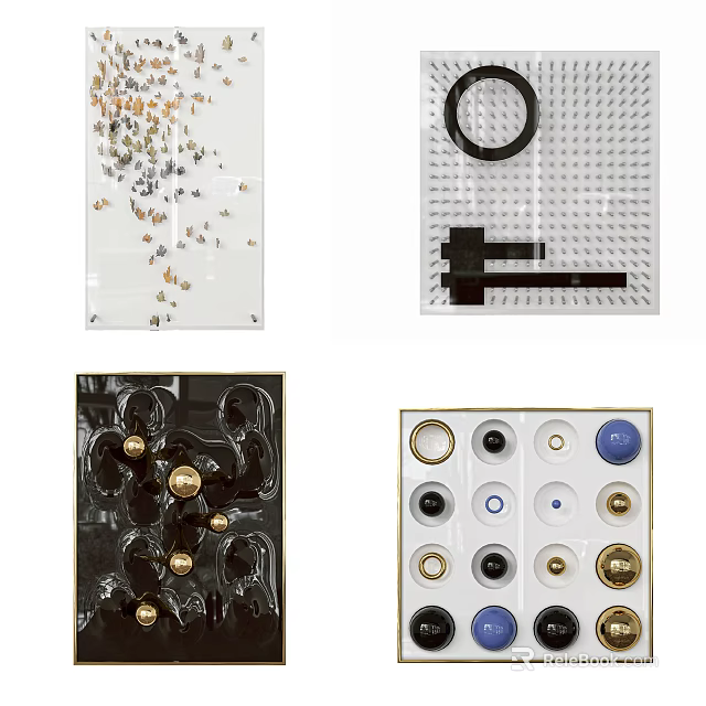 Modern Wall Decor With Geometric Patterns Metal Accents And Colorful Circular Elements 3d model