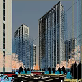 Modern High Rise Residential Buildings With Glass Curtain Walls And Green Surroundings