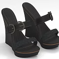 Stylish Black Denim Wedge Sandals With Braided Details And Buckle Straps