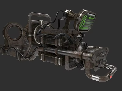 Futuristic Sci Fi Weapon With Metallic Structure Mechanical Components And Green Display Screen 3d model