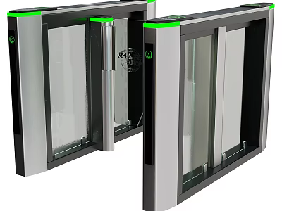 Public Facility Automatic Speed Gate With Glass Doors Metal Frame And Green LED Indicators 3d model