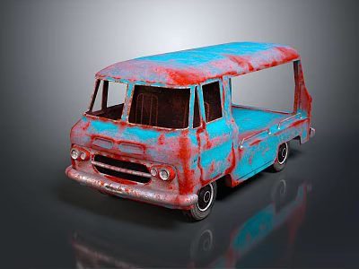 Rusty Blue And Red Vintage Truck With Open Bed Retro Design 3d model