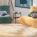 Comfortable Green and Yellow Bean Bag Sofas with Cushions in Modern Living Room Interior
