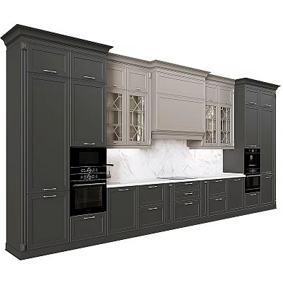 Modern Kitchen Cabinets With Dark And Light Design Marble Countertop Glass Door And Oven 3d model