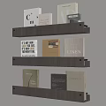 Modern Gray Floating Bookshelf with Decorative Books and Storage Boxes on Wall